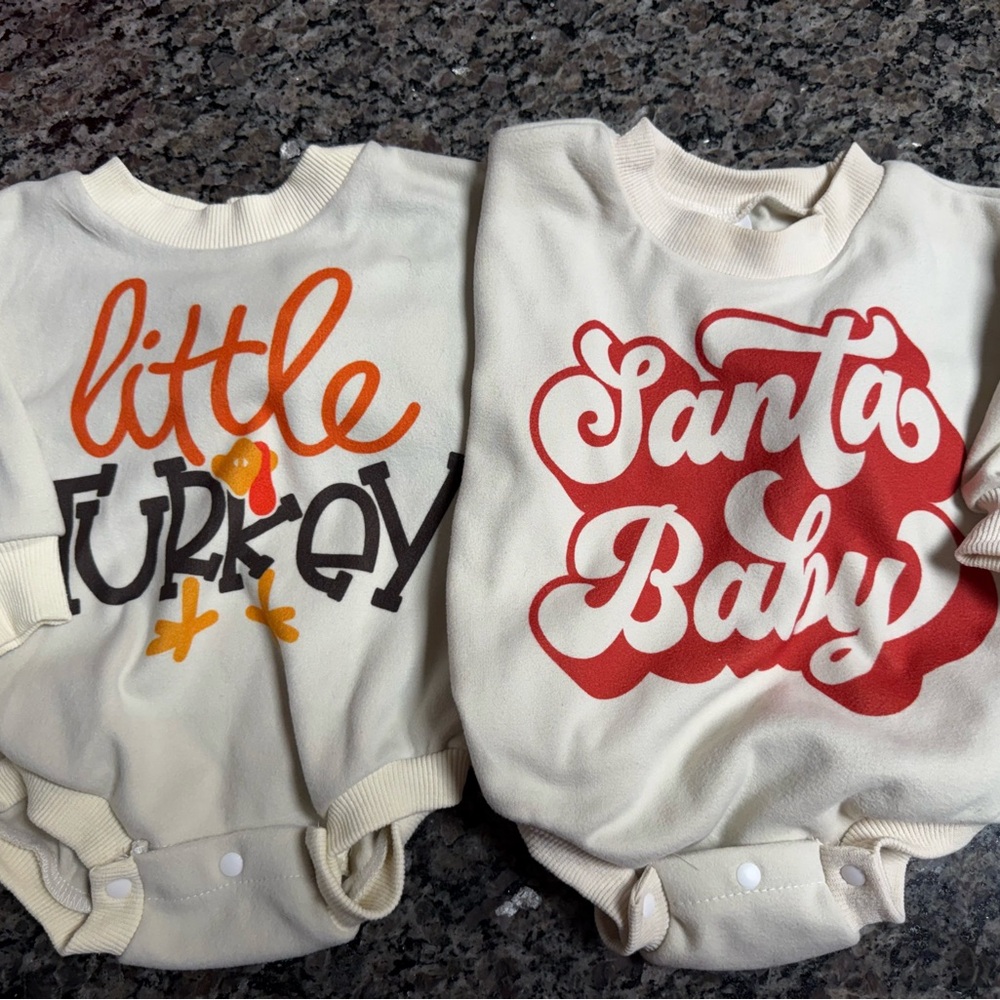 Festive Baby Onesies - Little Turkey & Santa Baby